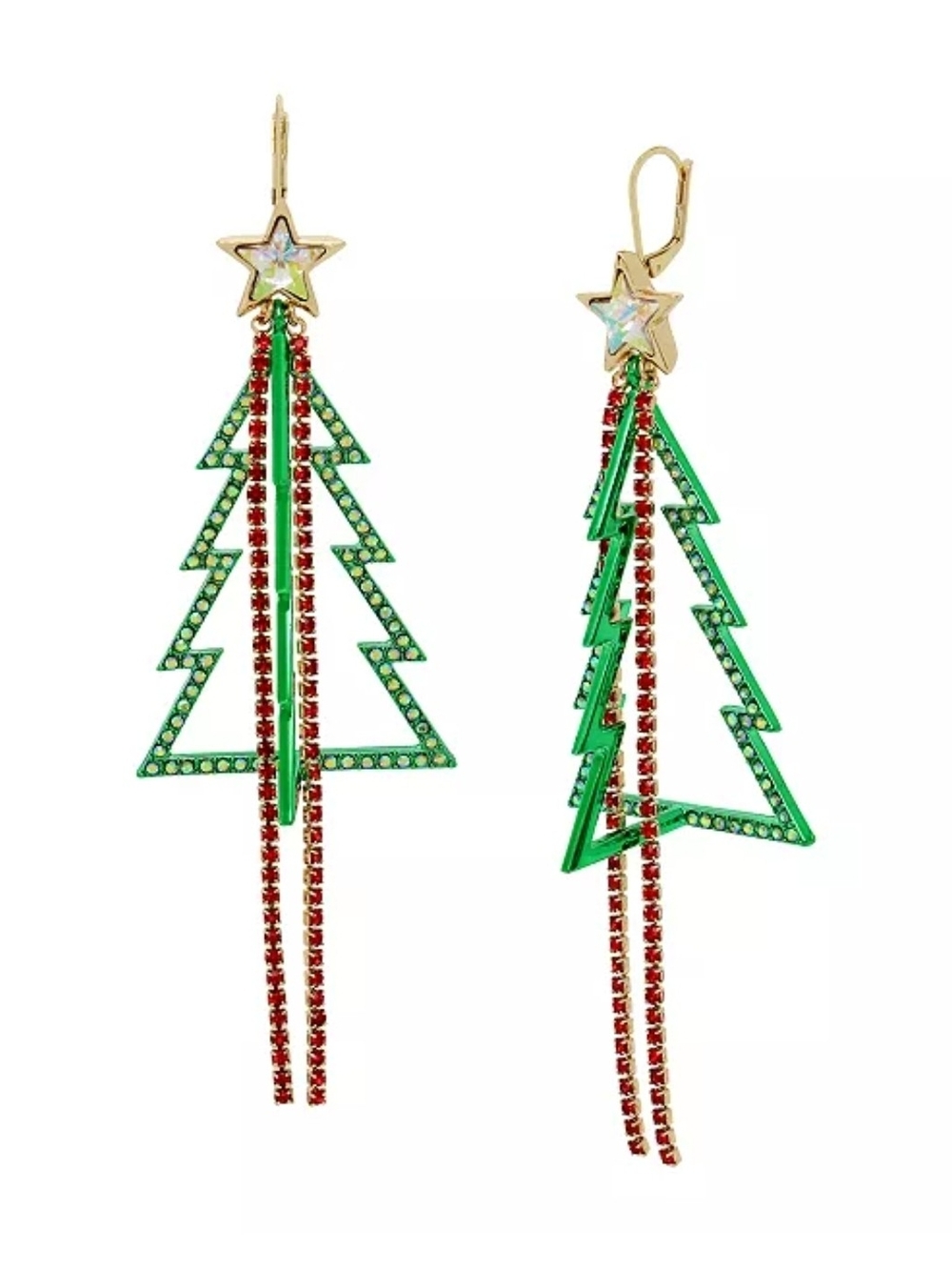 Betsey Johnson Festive Green Christmas Tree Drop Earrings with Red Accents